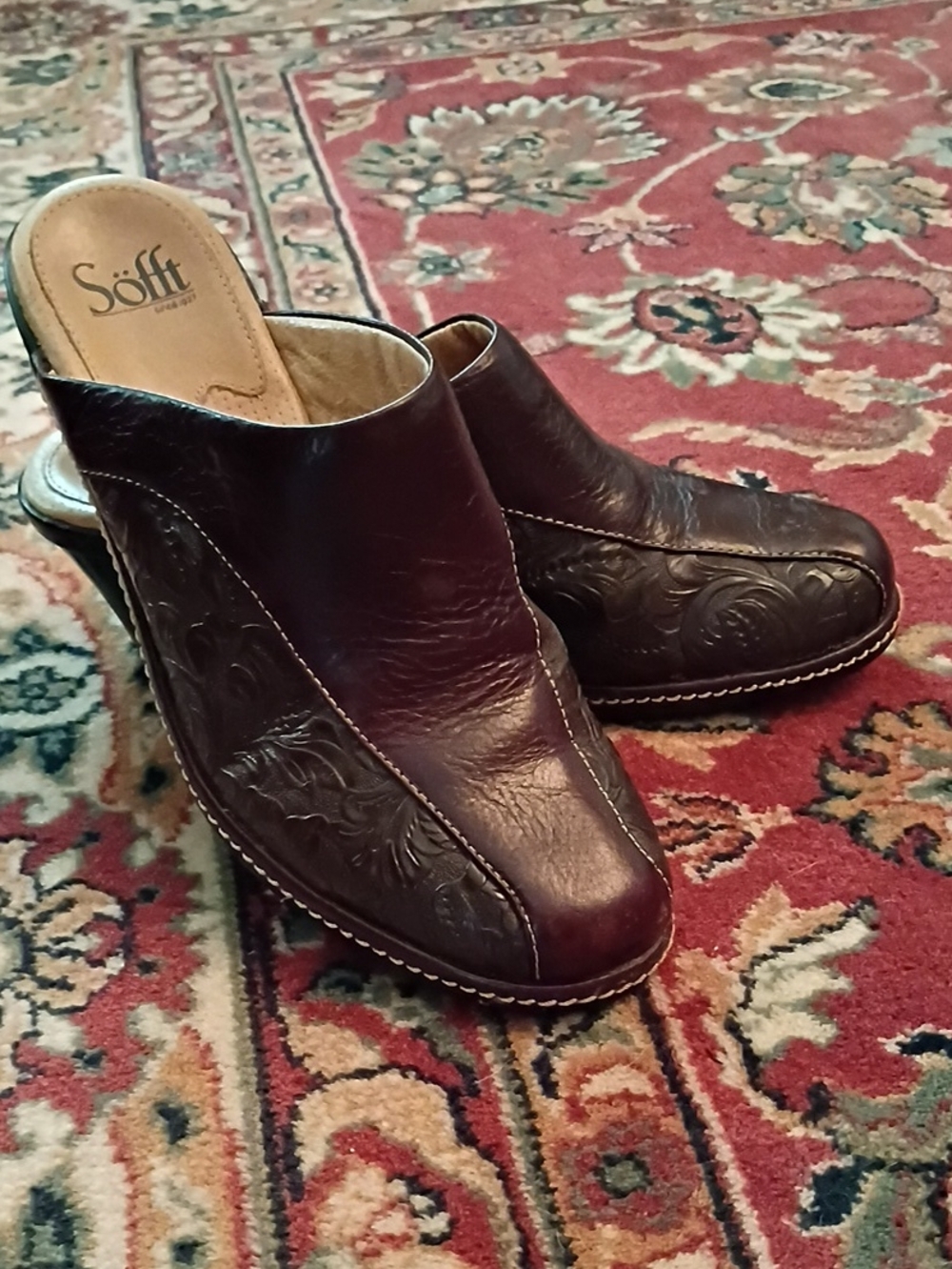 Söfft Dark Brown Embossed Leather Mule